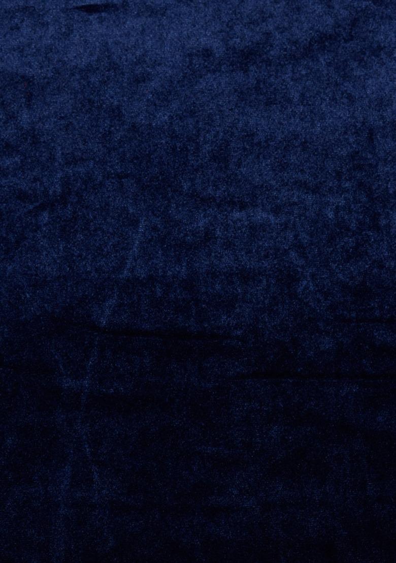 Girls Dark Blue Solid Velvet Pre Draped Saree Set - Indya