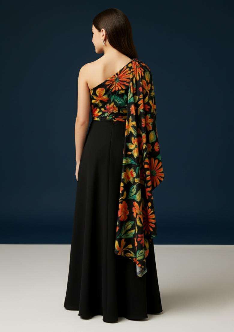 Girls Multicolor Floral Print Chinon Pre Draped Saree Set - Indya