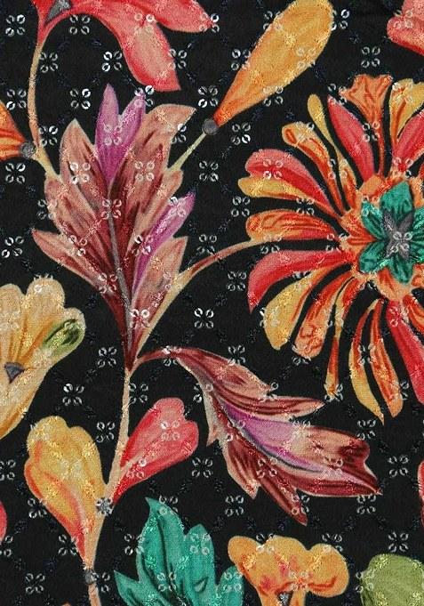 Girls Multicolor Floral Print Chinon Pre Draped Saree Set