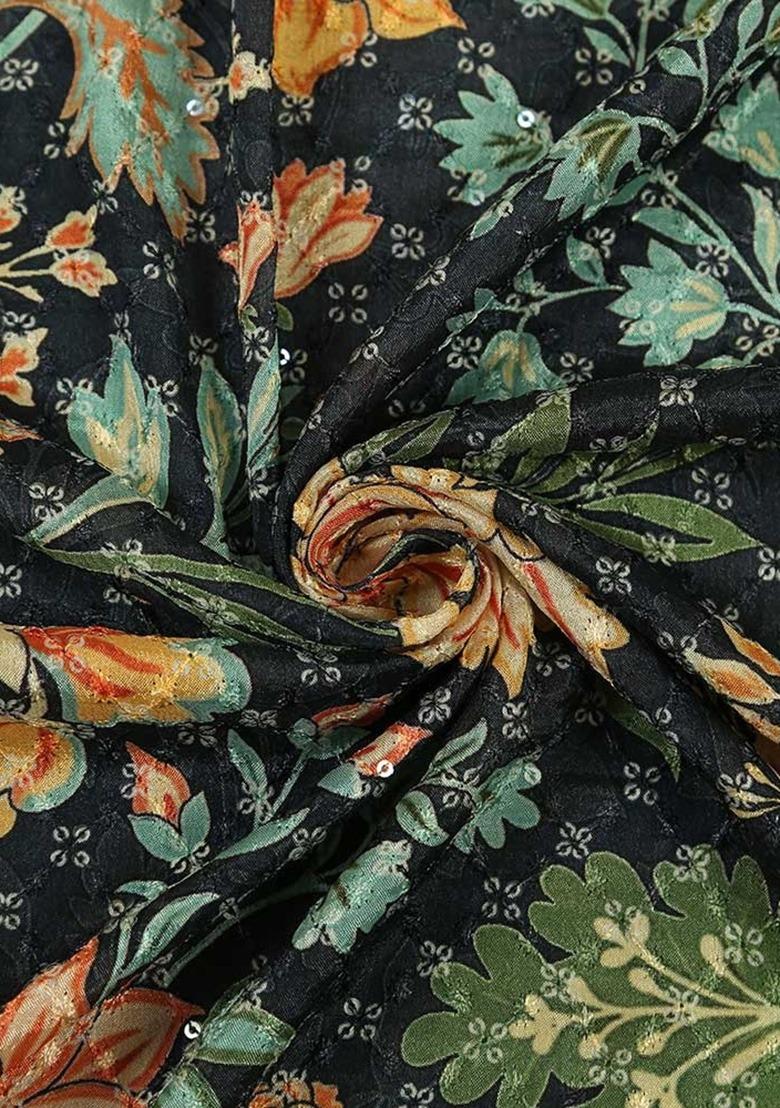 Girls Multicolor Floral Print Chinon Pre Draped Saree Set