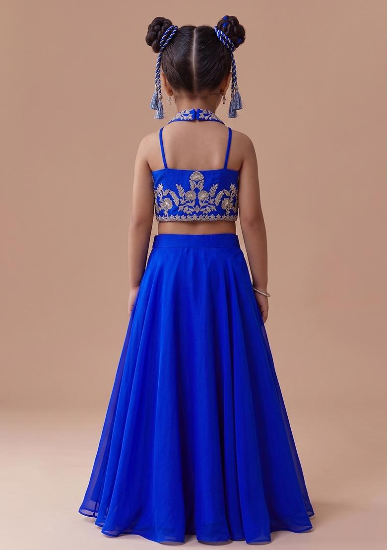 Royal Blue Crepe Handwork Fusion Set For Girls - Indya