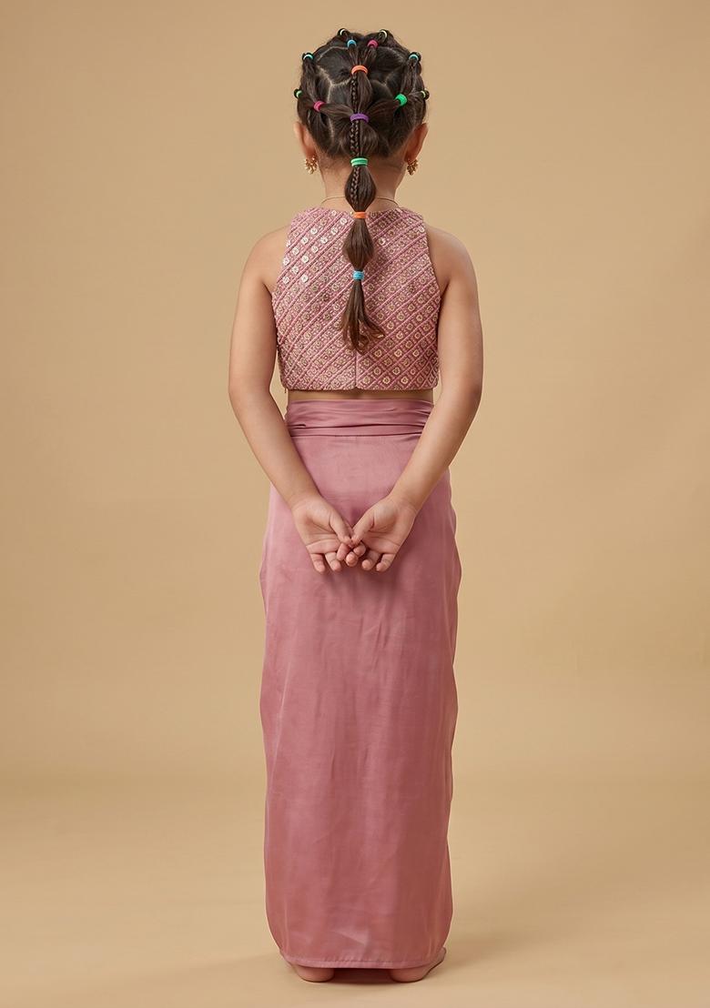 Pink Hand Work Crepe Fusion Set For Girls - Indya