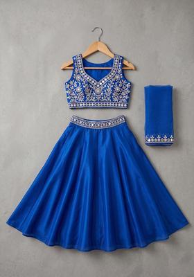Royal Blue Hand Work Organza Lehenga Set For Girls