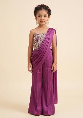 Magenta Hand Work Chinon Fusion Set For Girls