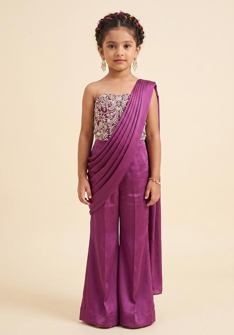 Magenta Hand Work Chinon Fusion Set For Girls