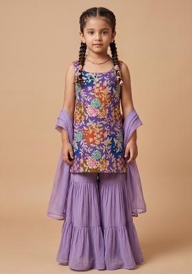 Purple Sequin Crepe Sharara Set For Girls