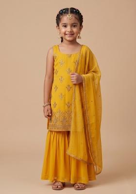 Yellow Sequin Shimmer Sharara Set For Girls