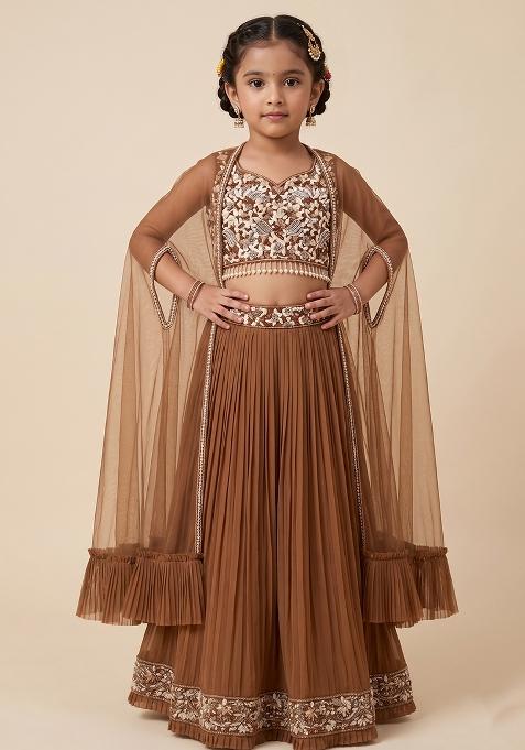 Brown Embellished Designer Fusion Set For Girls — view on Indya