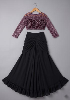 Black Embellished Net Lehenga Set For Girls