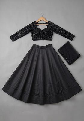 Black Sequin Net Lehenga Set For Girls