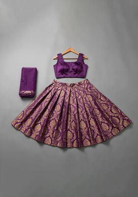 Purple Silk Lehenga Set For Girls