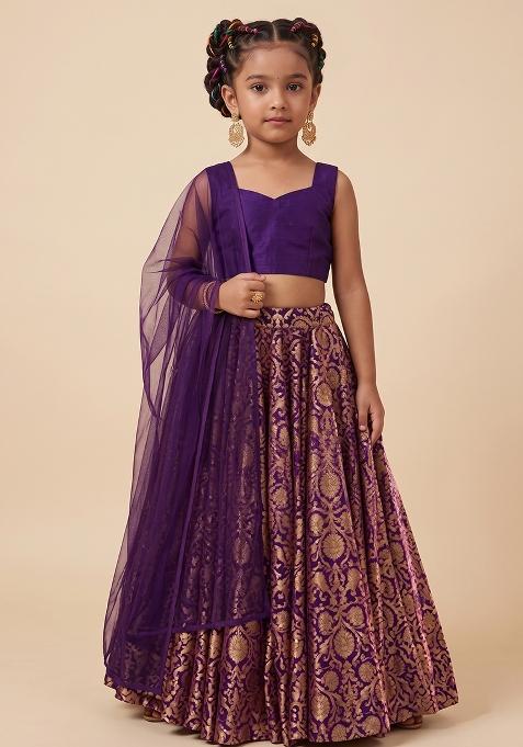 Purple Silk Lehenga Set For Girls