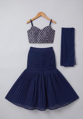 Blue Zari Georgette Lehenga Set For Girls