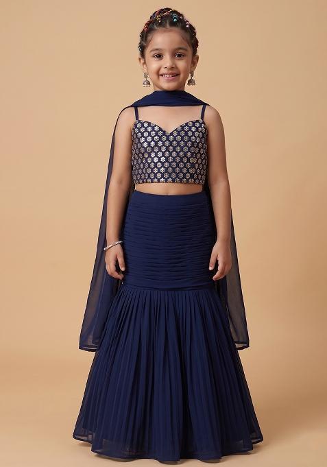 Blue Zari Georgette Lehenga Set For Girls — view on Indya