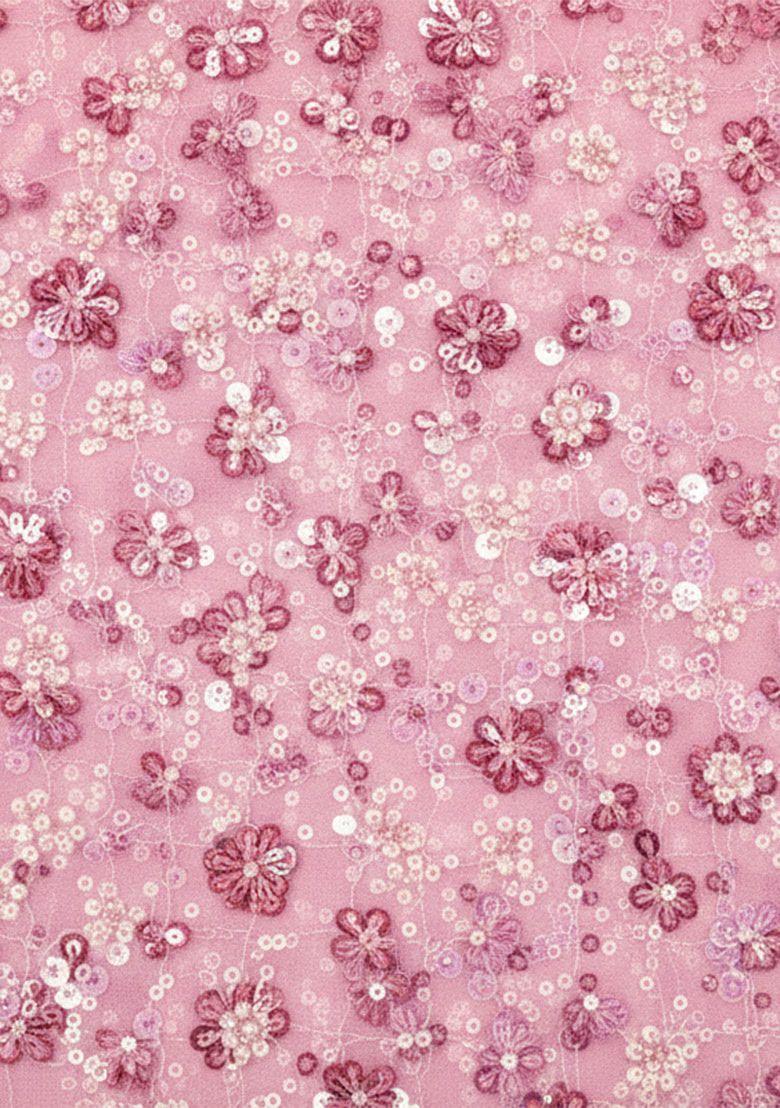 Dusty Pink Embroidered Net Lehenga Set For Girls - Indya