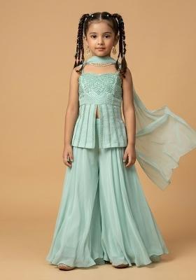 Light Blue Crepe Handwork Fusion Set For Girls