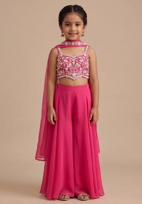 Pink Georgette Handwork Fusion Set For Girls