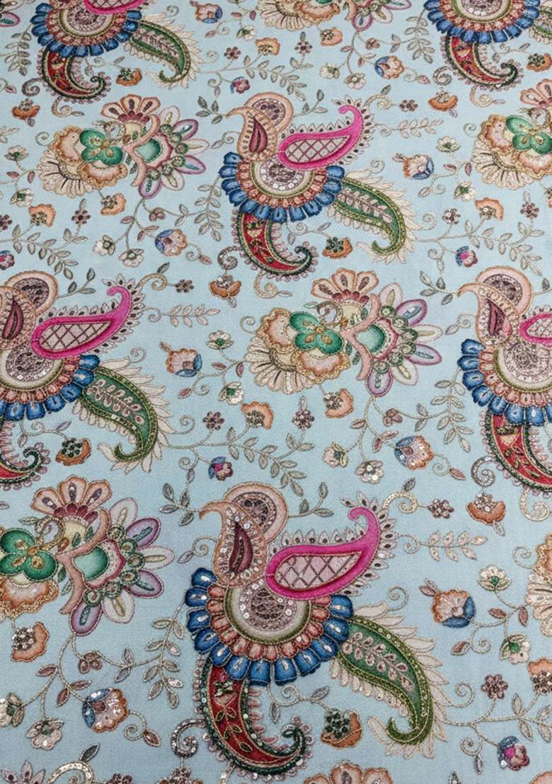 Powder Blue Embroidered Crepe Sharara Set For Girls - Indya