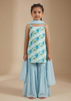Powder Blue Jacquard Georgette Sharara Set For Girls