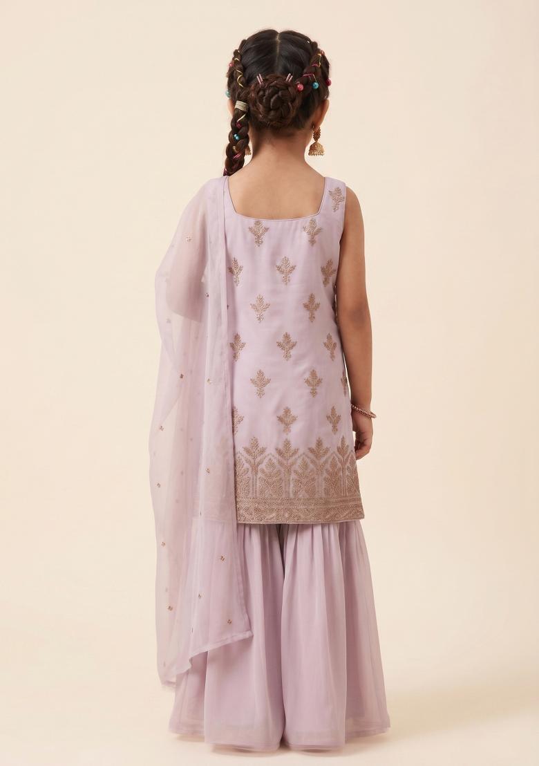 Lavender Sequin Shimmer Sharara Set For Girls - Indya