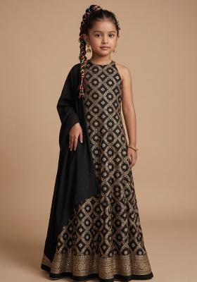 Black Silk Anarkali With Dupatta For Girls