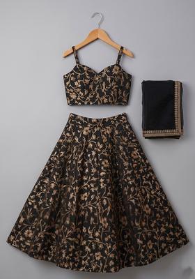 Black Georgette Embroidered Lehenga Set For Girls