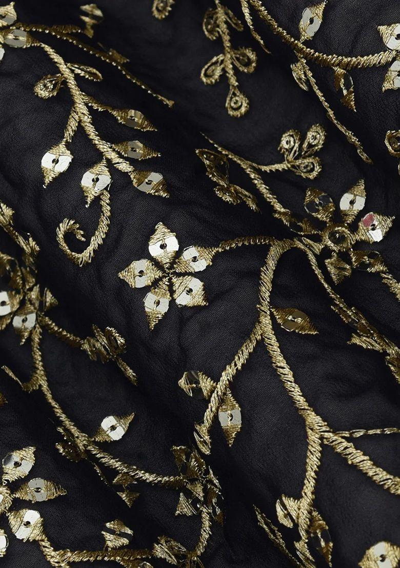 Black Georgette Embroidered Lehenga Set For Girls - Indya