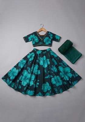 Blue Printed Georgette Lehenga Set For Girls
