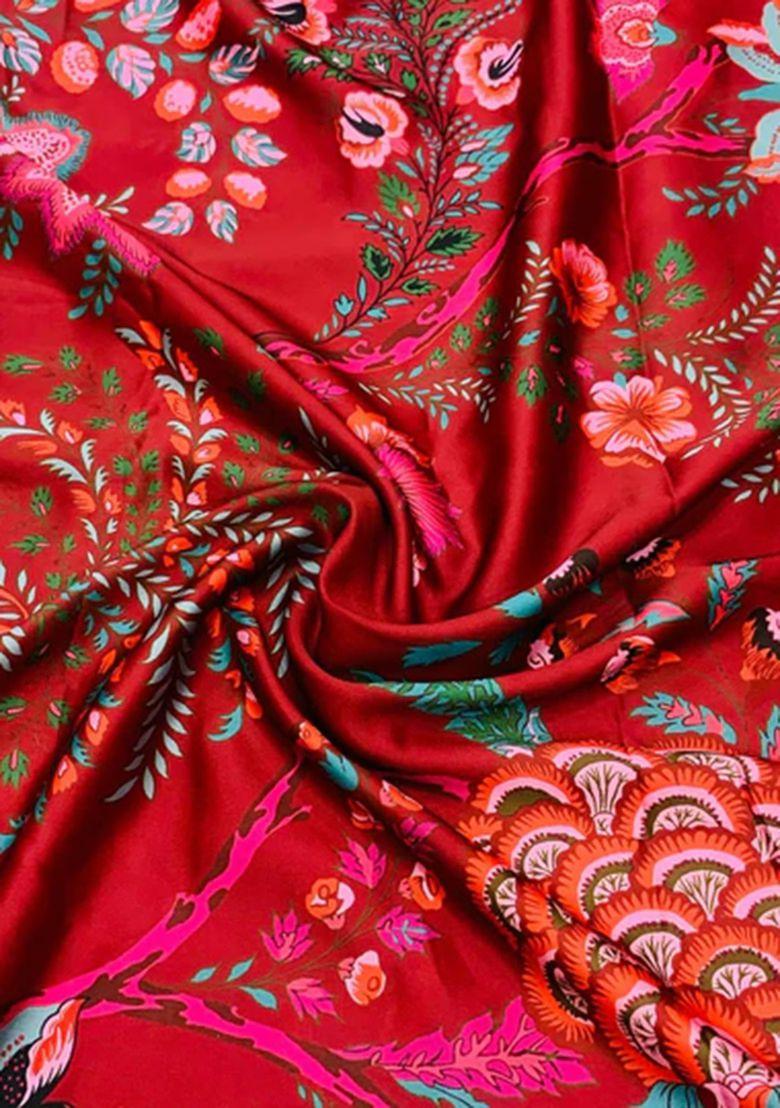 Red Printed Georgette Lehenga Set For Girls - Indya