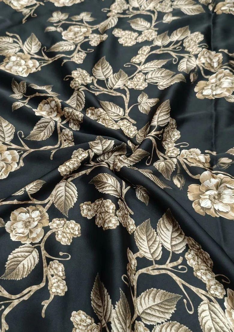 Black Printed Satin Georgette Lehenga Set For Girls - Indya