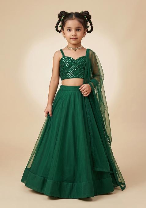 Blue Sequin Net Lehenga Set For Girls — view on Indya