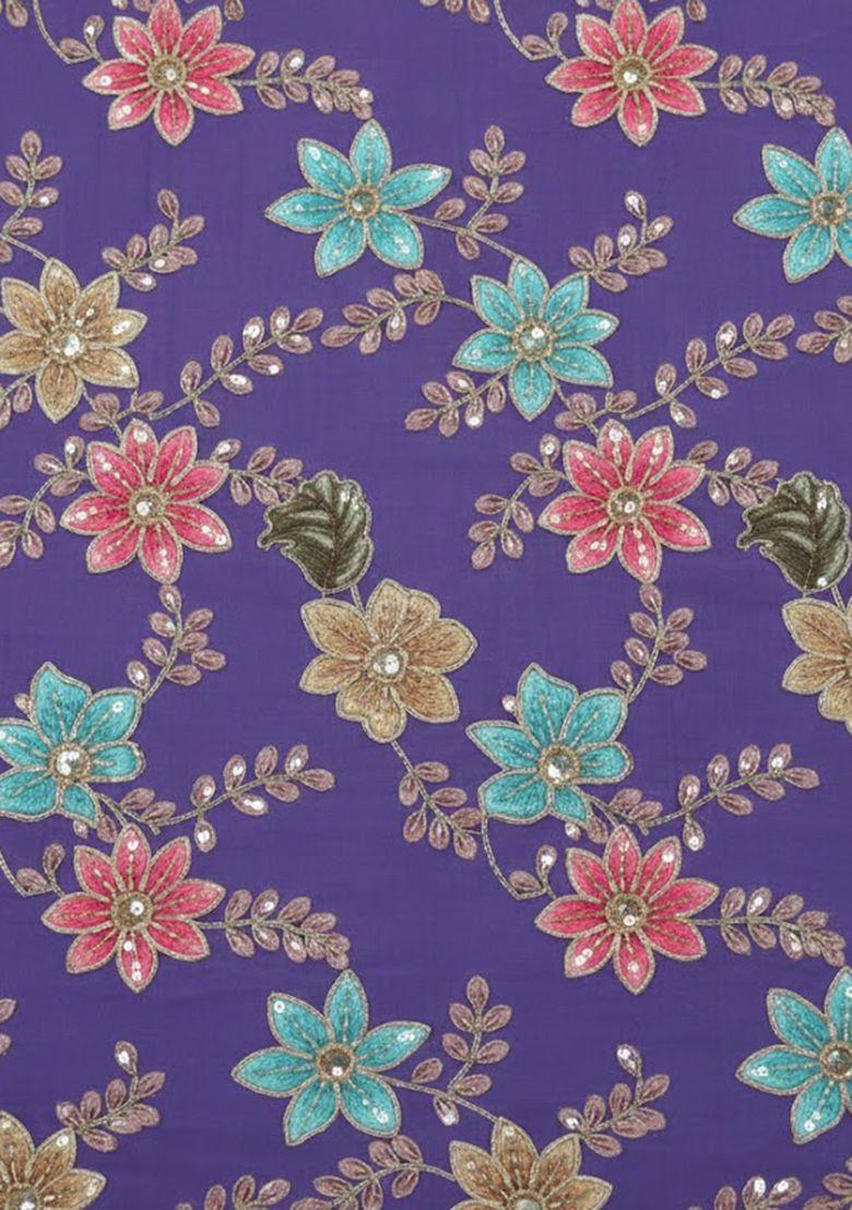 Purple Embroidery Blouse Crepe Lehenga Set For Girls - Indya