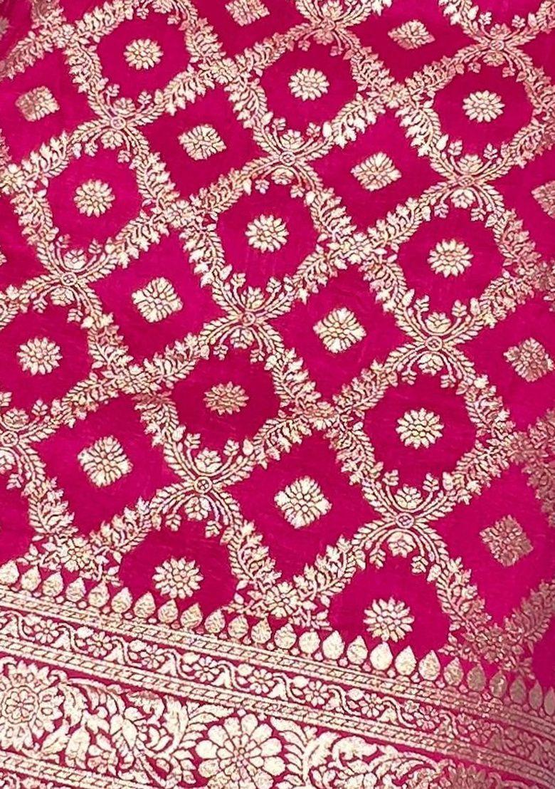 Pink Silk Lehenga Set For Girls - Indya