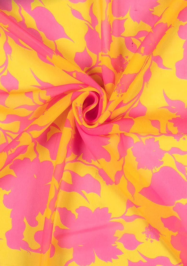 Yellow Floral Print Georgette Lehenga Set For Girls - Indya