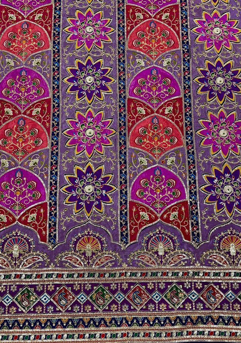 Deep Purple Embroidered Crepe Lehenga Set For Girls - Indya