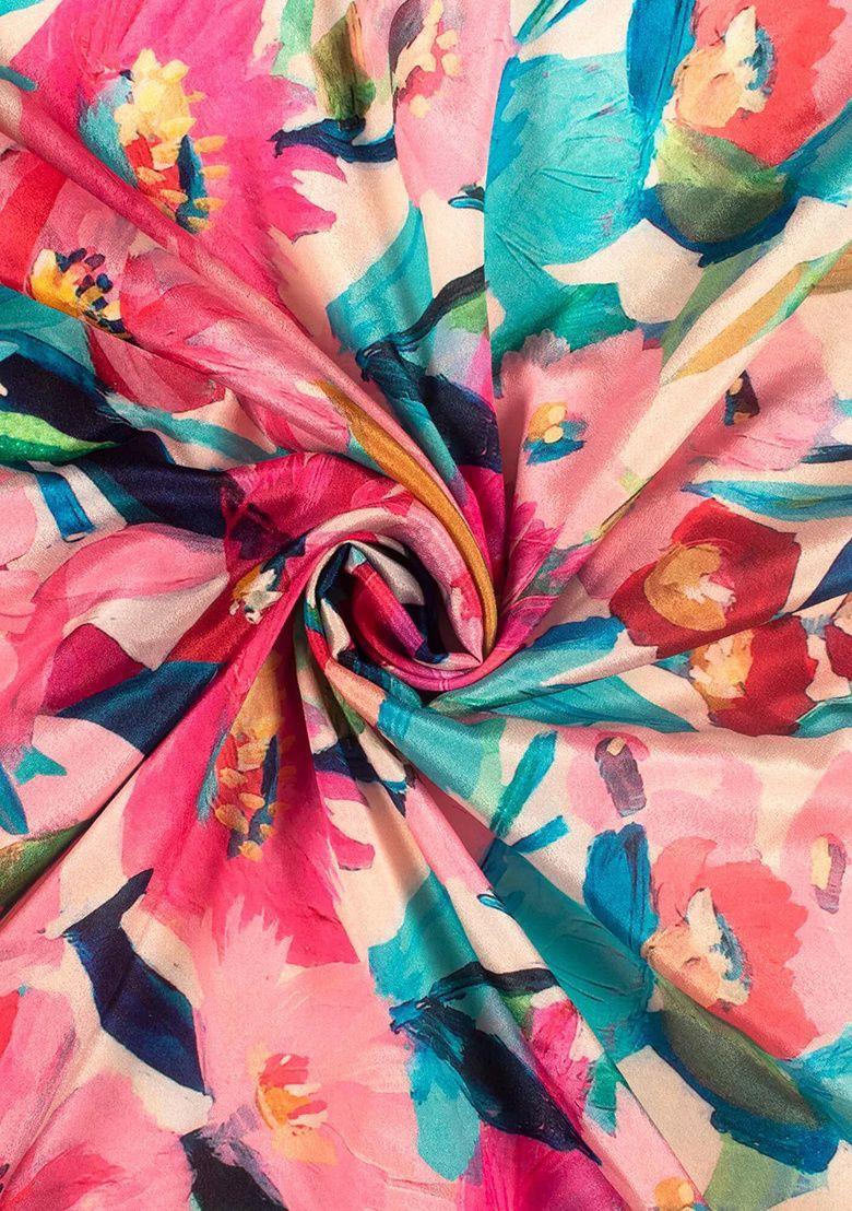 Multicolor Floral Print Crepe Lehenga Set For Girls - Indya