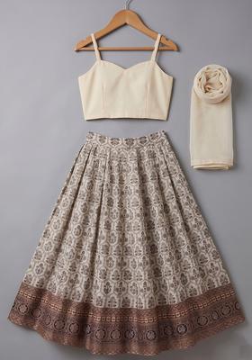 Off White Silk Lehenga Set For Girls