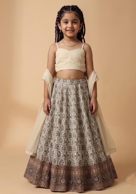 Off White Silk Lehenga Set For Girls — view on Indya