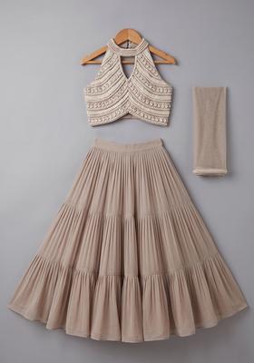Beige Handwork Goergette Lehenga Set For Girls
