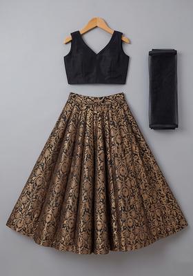 Black Silk Lehenga Set For Girls