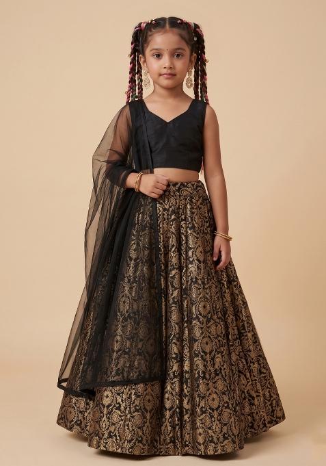 Black Silk Lehenga Set For Girls — view on Indya
