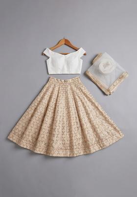 White Chanderi Lehenga Set For Girls
