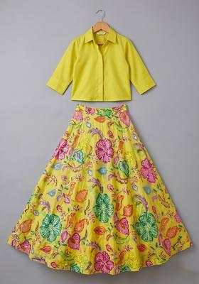 Olive Green Printed Lehenga Set For Girls