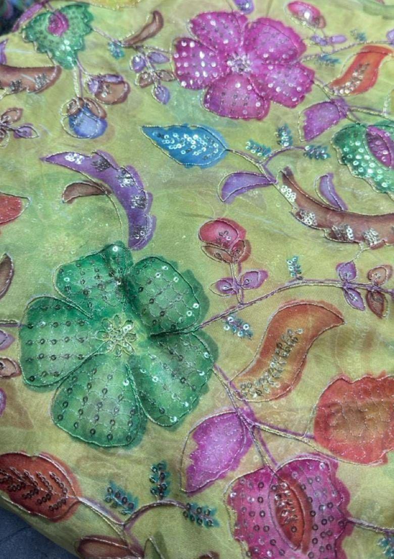 Olive Green Printed Lehenga Set For Girls - Indya