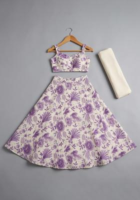 Ivory Printed Organza Lehenga Set For Girls