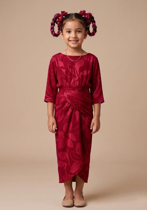 Red Printed Cotton Dress For Girls — view on Indya