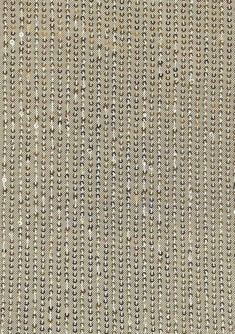 Beige Sequin Work Net Pre Draped Saree Set For Girls - Indya