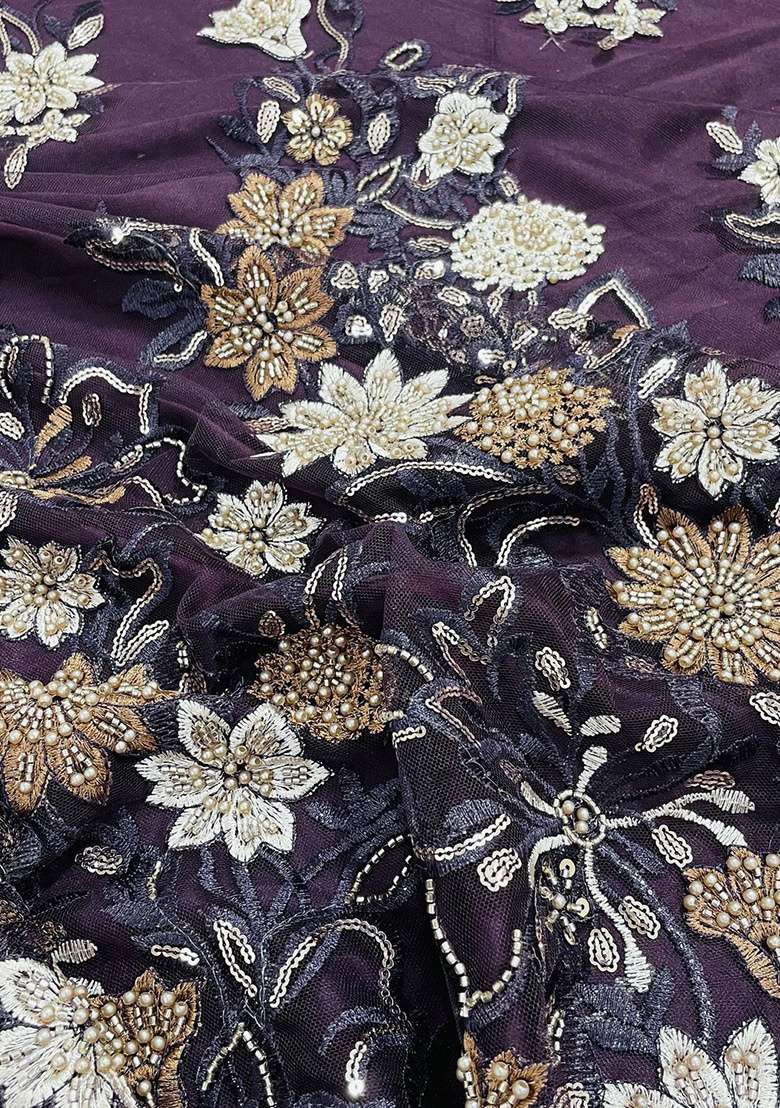 Deep Purple Sequin Embellished Blouse Satin Pre Draped Saree Set For Girls - Indya