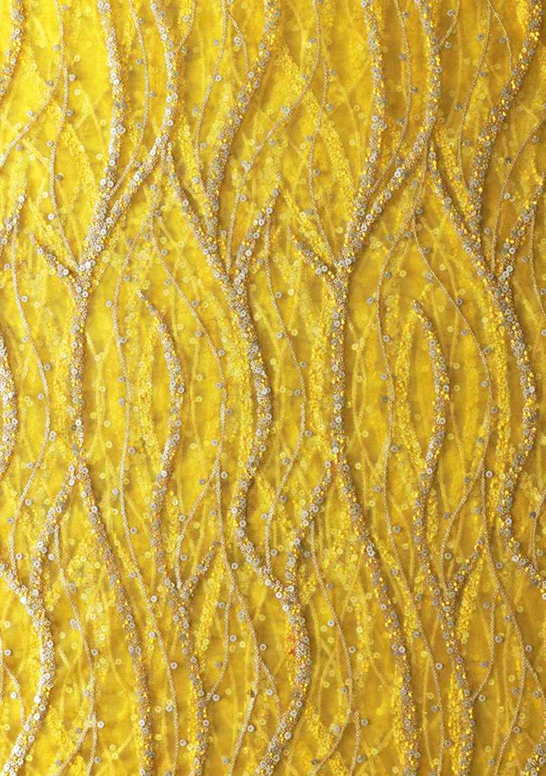 Yellow Sequin Embroidered Blouse Georgette Pre Draped Saree Set For Girls - Indya