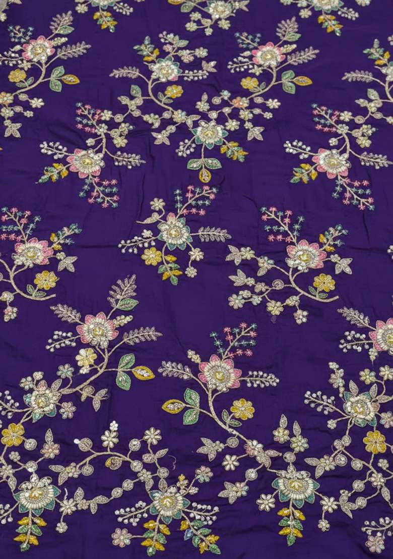 Purple Embroidery Blouse Crepe Pre Draped Saree Set For Girls - Indya
